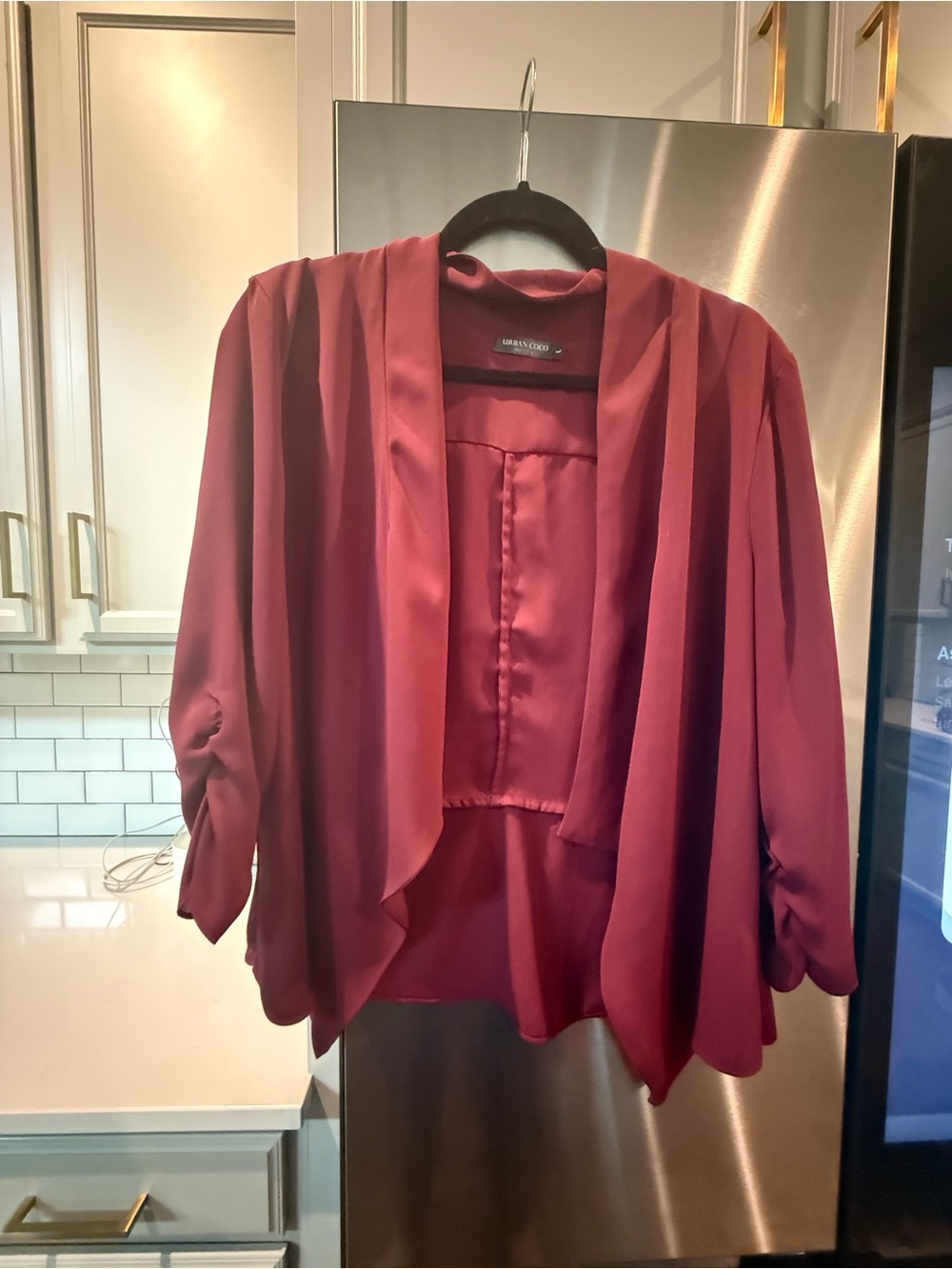 Aritzia Draped Open Front Jacket in Deep Wine